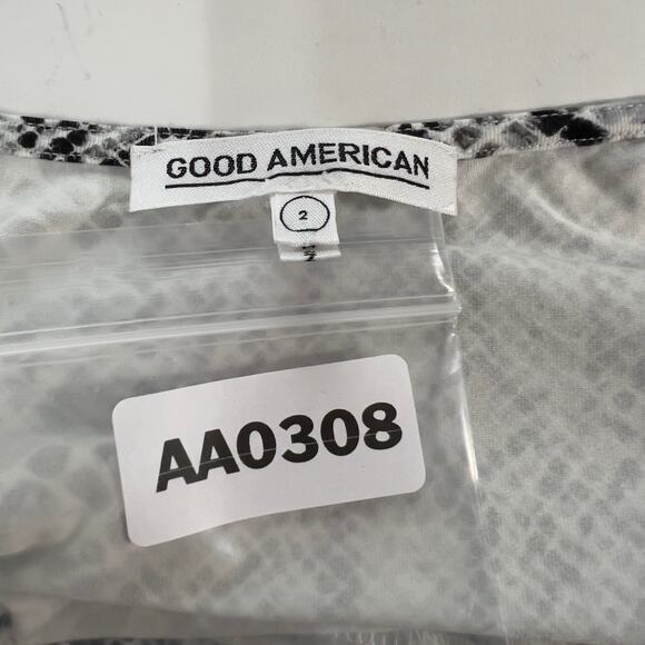 Good American L Womens Printed True Wrap Dress Python Gray Black Snake - Picture 4 of 10